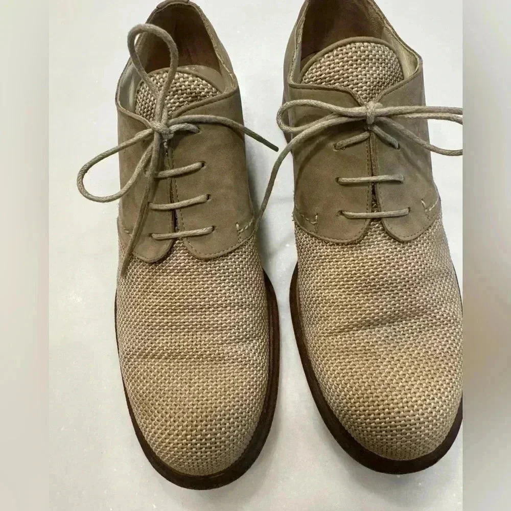 Via spiga womens tweed & suede khaki & tan oxfords size 8.5